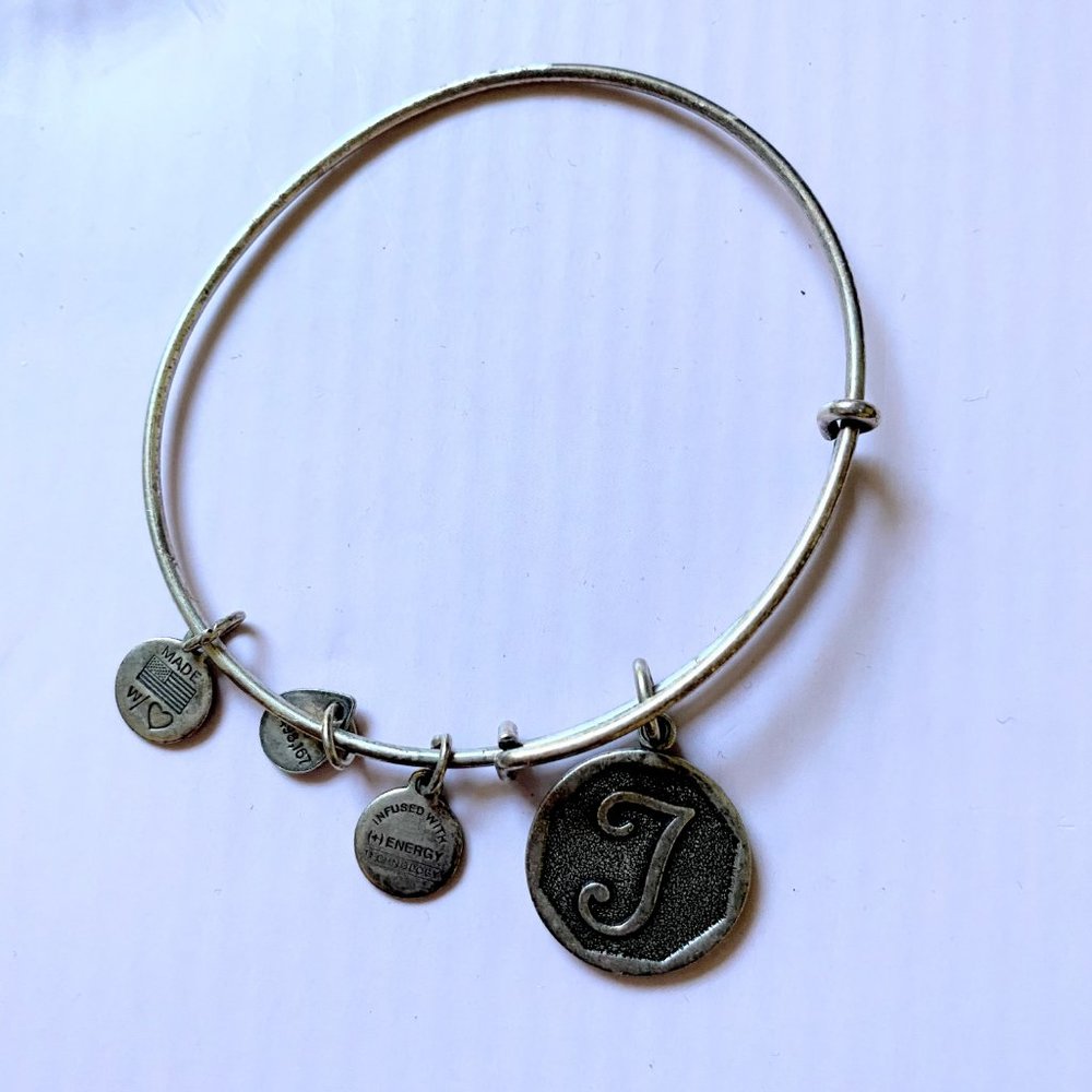 Initial T Antique Silver Bangle